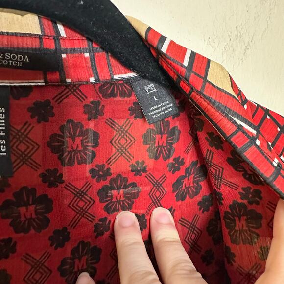 Scotch & Soda Les Filles Tartan Plaid Button Front Tie Blouse Women’s Large - Picture 6 of 9